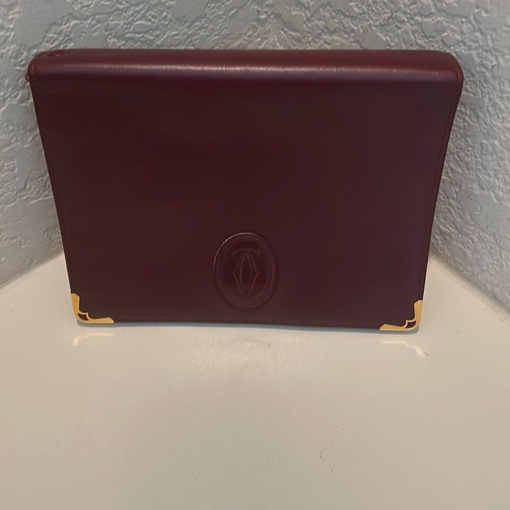 Cartier Convertible Portfolio Organizer Clutch Wristlet Dark Burgundy Leather - Picture 9 of 16
